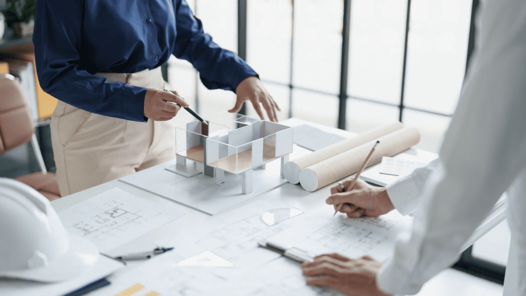 Team working on architecture model